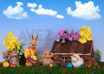 Avezano Spring Easter Blue Sky and Decorations Photography Backdrop