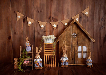 Toile de fond pour photographie du lapin de Pâques de printemps d'Avezano et de la cabane