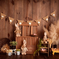 Avezano Cabins and Bunnies Banner for Easter 2 pcs Set Backdrop