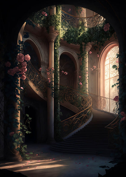 Avezano Spring Flower Staircase Photography Backdrop