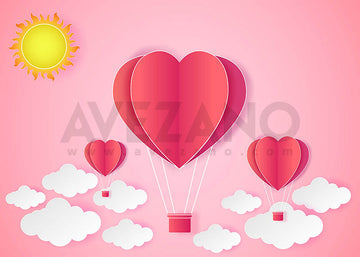 Avezano Pink Hot Air Balloon Backdrop For Valentine'S Day Photography