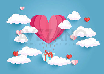 Avezano Blue Sky and Pink Hot Air Balloon Backdrop For Valentine'S Day Photography