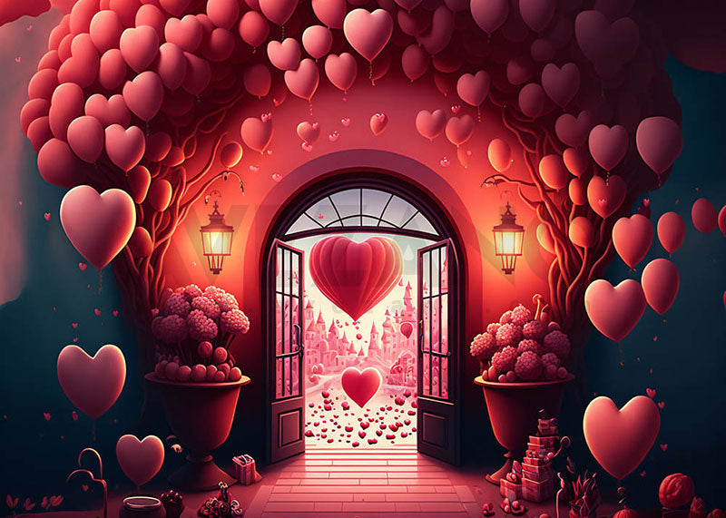 Avezano Room Pink balloon and Flowers Backdrop For Valentine&
