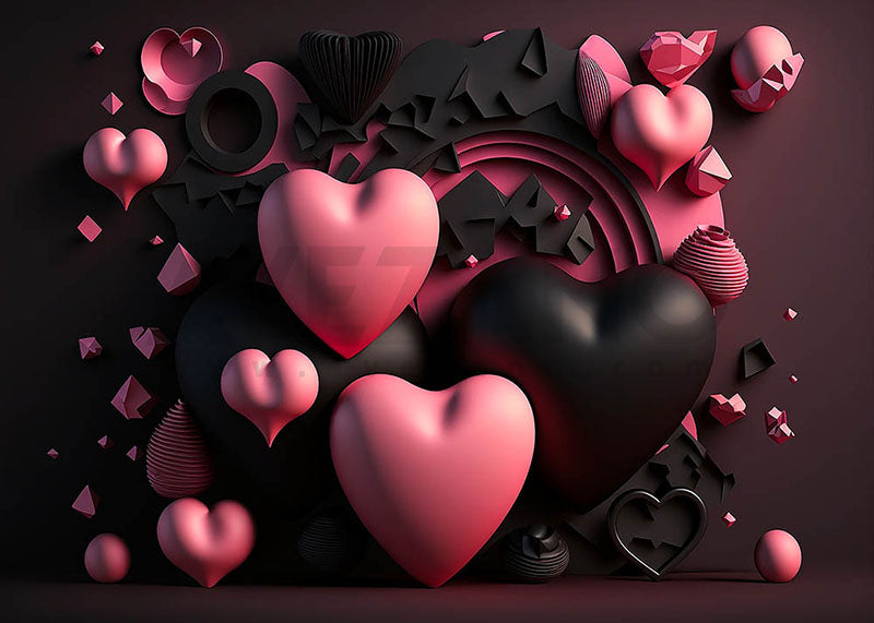 Avezano Black Pink Love Backdrop For Valentine&