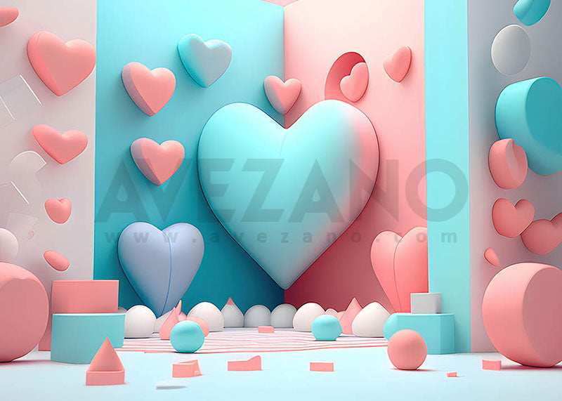 Avezano Blue Pink Love Party Backdrop For Valentine&