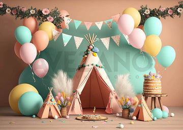 Avezano Small Tent and Balloons Birthday Cake Smash Photography Background
