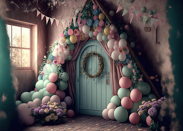 Avezano Balloon Flowers Decorate the Door Birthday Cake Smash Photography Background