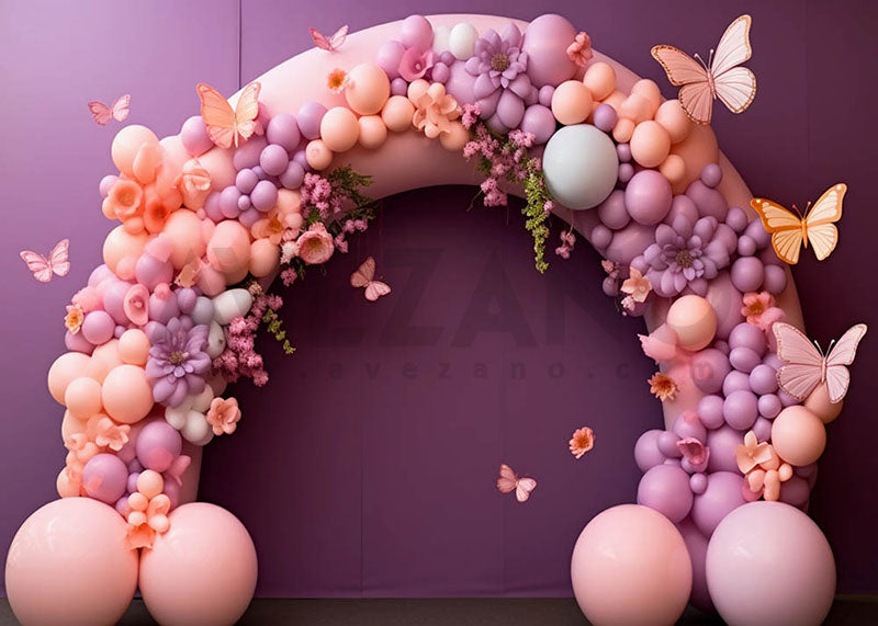Avezano Pink Purple Balloon Arch Birthday Cake Smash Photography Background