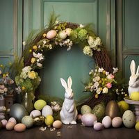 Avezano Easter Green Wooden Door and Bunny 2 pcs Set Backdrop