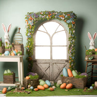 Avezano Easter Decorated Wooden Door and Rabbit 2 pcs Set Backdrop