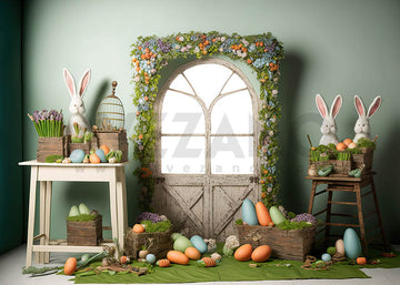 Avezano Easter Flower and Rabbits Decoration Photography Backdrop