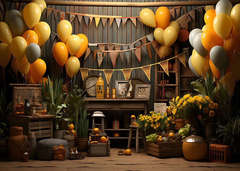 Avezano Decorated with Yellow Flower Balloons Birthday Cake Smash Photography Background
