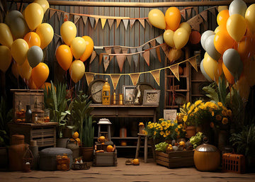 Avezano Decorated with Yellow Flower Balloons Birthday Cake Smash Photography Background