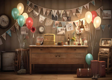 Avezano Vintage Wooden Table Balloons Birthday Cake Smash Photography Background