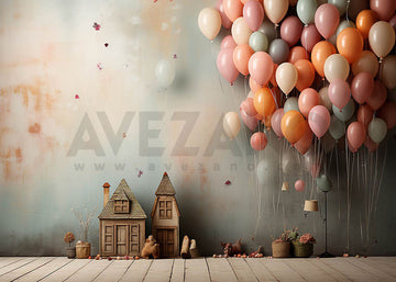 Avezano Cabins and Balloons Birthday Cake Smash Photography Background