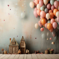 Avezano Balloons and Cabins Cake Smash Kid Birthday 2 pcs Set Backdrop
