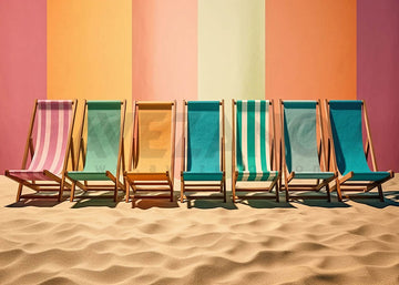 Avezano Colorful Deck Chairs on the Summer Beach Photography Background
