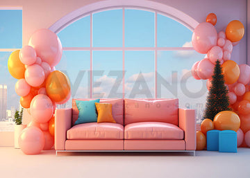 Avezano Pink Room Balloons Birthday Cake Smash Photography Background