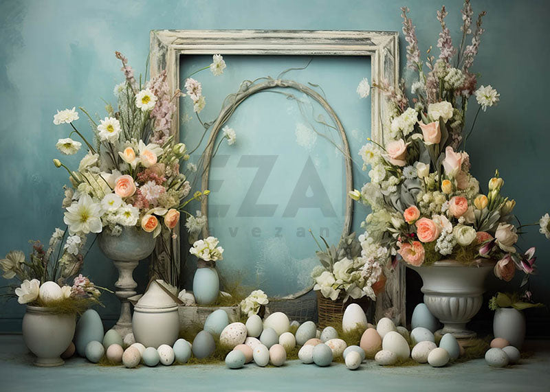 Avezano Easter Blue wall and Picture Frame Photography Backdrop