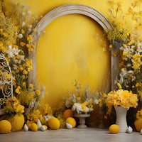 Avezano Easter Yellow Wall and Flowers 2 pcs Set Backdrop