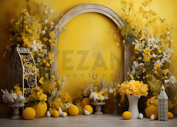 Avezano Easter Yellow Flowers and Wall Arch Photography Backdrop
