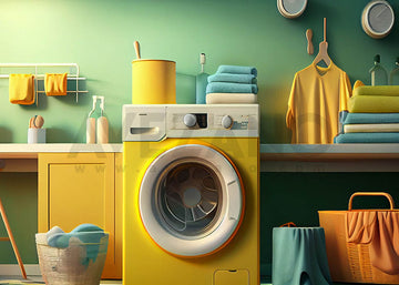 Avezano Laundry Room Yellow Washing Machine Photography Background