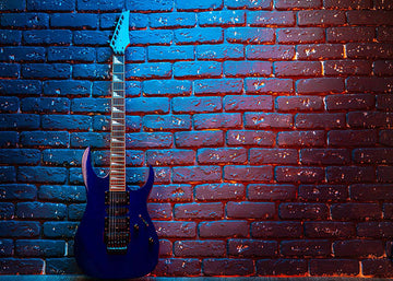 Avezano Purple Guitar and Red Brick Wall Photography Background