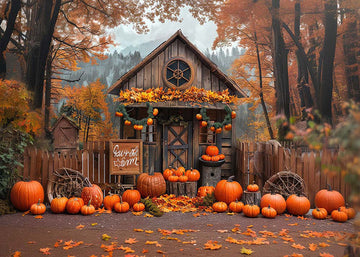 Avezano Autumn Cabin and Pumpkin Photography Backdrop