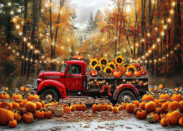 Avezano Autumn Red Truck and Pumpkin Photography Backdrop