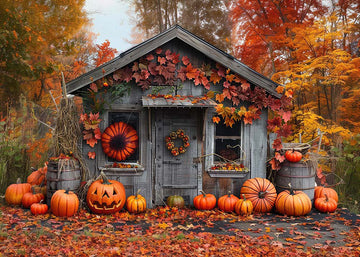 Avezano Autumn Wooden House and Pumpkin Photography Backdrop