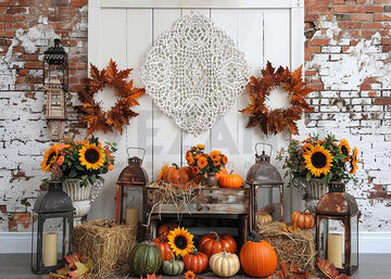 Avezano Autumn Sunflower and pumpkin decoration Photography Backdrop