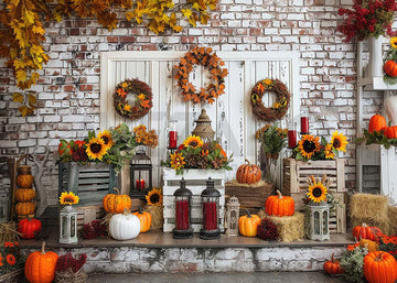 Avezano Autumn Pumpkin Decoration in Front of Door Photography Backdrop