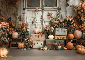 Avezano Autumn Pink Pumpkins and Rose Photography Backdrop