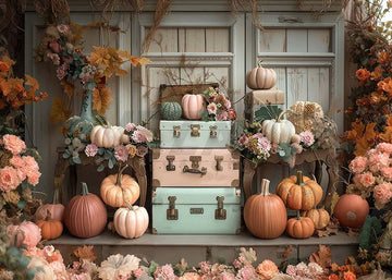 Avezano Autumn Retro Suitcase and Pumpkin Photography Backdrop