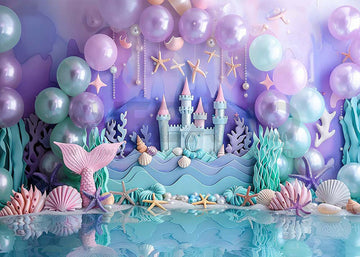 Avezano Purple Mermaid Castle and Balloons Photography Background