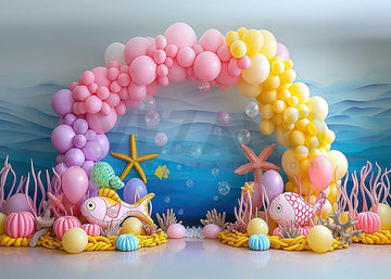 Avezano Summer Ocean Balloon Arch Cake Smash Photography Background