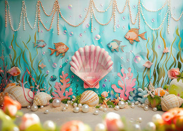 Avezano Summer Undersea Theme Pink Shells and Pearls Photography Background