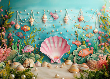 Avezano Summer Pink Sea Shells and Pearls Photography Background