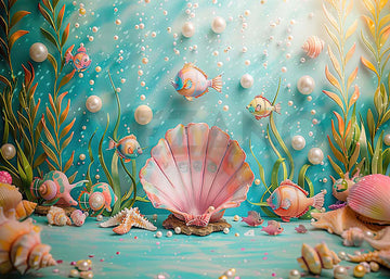 Avezano Summer Pink Sea Shells  Pearls and Fish Photography Background