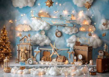 Avezano Blue Airplane Model Cake Smash Photography Background