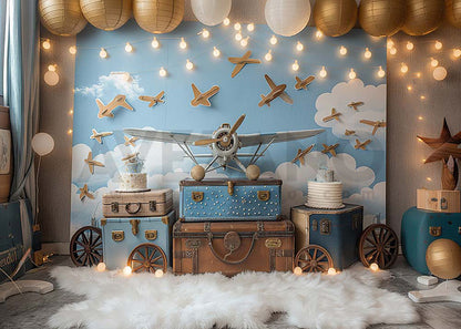 Avezano Model Airplanes and Suitcases Cake Smash Photography Background