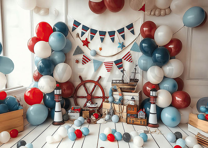 Avezano Sailboat Theme American Flag Color Matching Balloons Photography Background