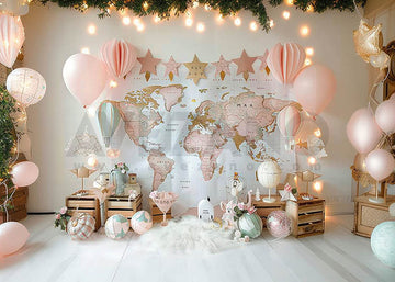 Avezano Pink Balloons and a Map Cake Smash Photography Background