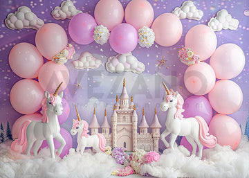 Avezano Pink Balloons and a Unicorn Palace Photography Background