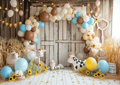 Arrière-plan de photographie d'arche de ballons sur le thème de la vache Avezano