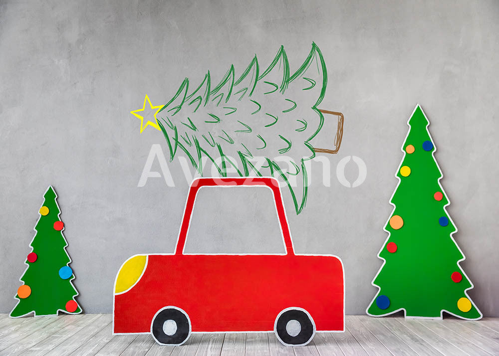 Toile de fond pour photographie de sapin de Noël blanc et de cadeaux d'Avezano