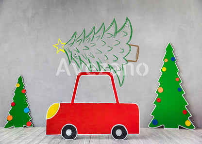 Toile de fond pour photographie de sapin de Noël blanc et de cadeaux d'Avezano