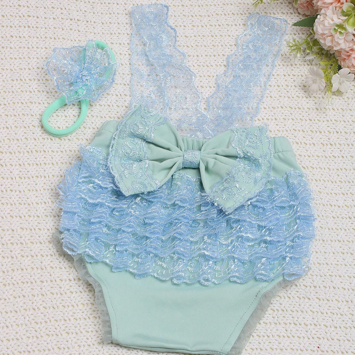 Avezano Newborn Lace Open Back Ruffle Princess Dress Photo Prop