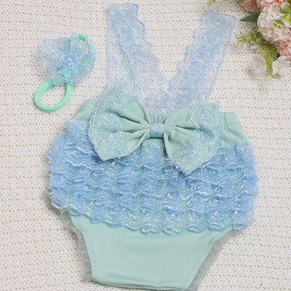 Avezano Newborn Lace Open Back Ruffle Princess Dress Photo Prop