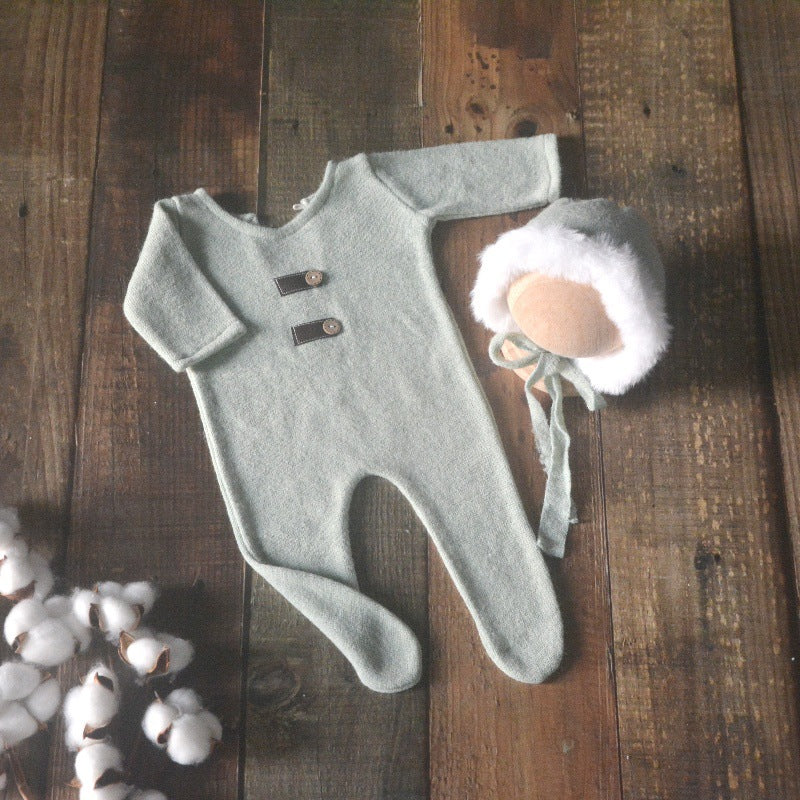Avezano Faux Fur Newborn Hat And Romper Photography Prop